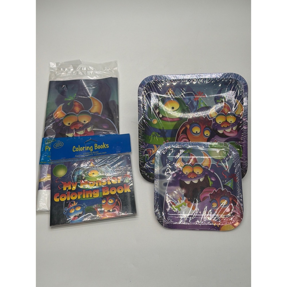 Monster Birthday Party Supplies Set Plates Tablecover Coloring Books 21pc Bundle